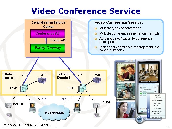 Video Conference Service: Centralized m. Service Center Conference AS Parlay API Parlay Gateway m.