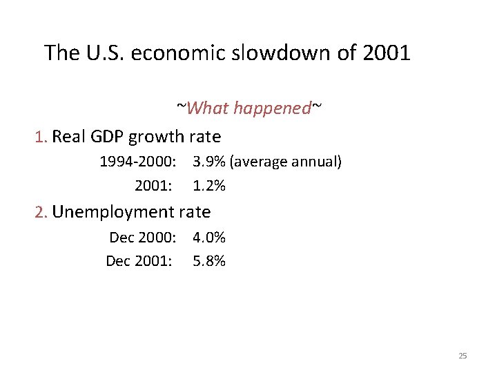 The U. S. economic slowdown of 2001 ~What happened~ 1. Real GDP growth rate