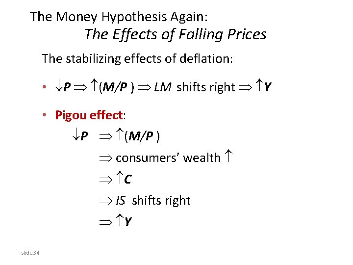 The Money Hypothesis Again: The Effects of Falling Prices The stabilizing effects of deflation: