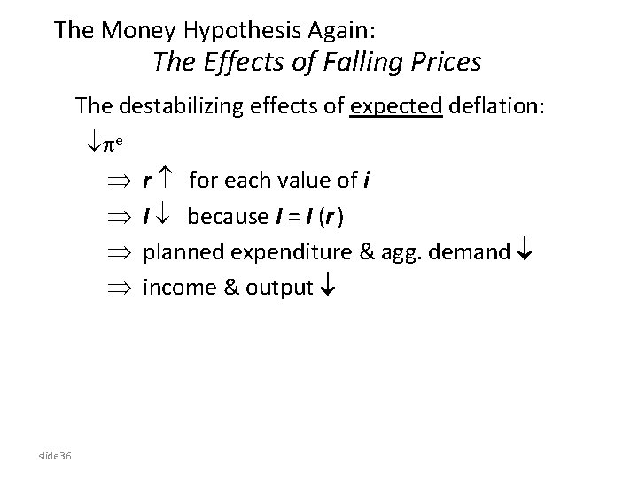 The Money Hypothesis Again: The Effects of Falling Prices The destabilizing effects of expected