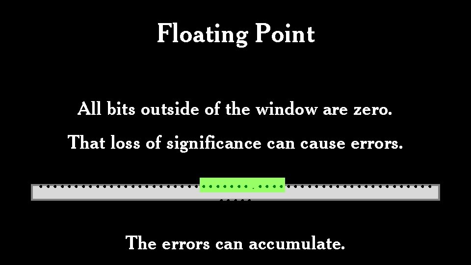 Floating Point All bits outside of the window are zero. That loss of significance