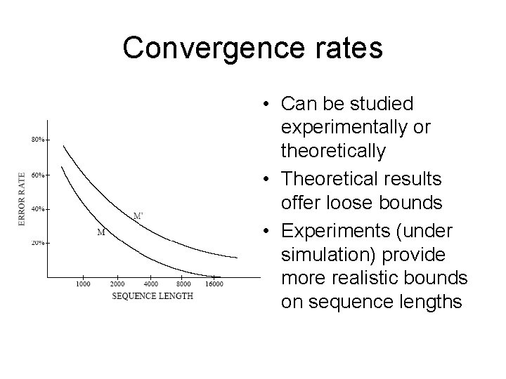 Convergence rates • Can be studied experimentally or theoretically • Theoretical results offer loose