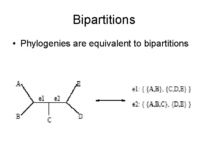 Bipartitions • Phylogenies are equivalent to bipartitions 