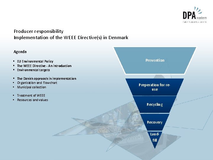 Producer responsibility Implementation of the WEEE Directive(s) in Denmark Agenda § EU Environmental Policy