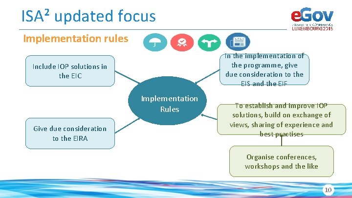 ISA² updated focus Implementation rules In the implementation of the programme, give due consideration