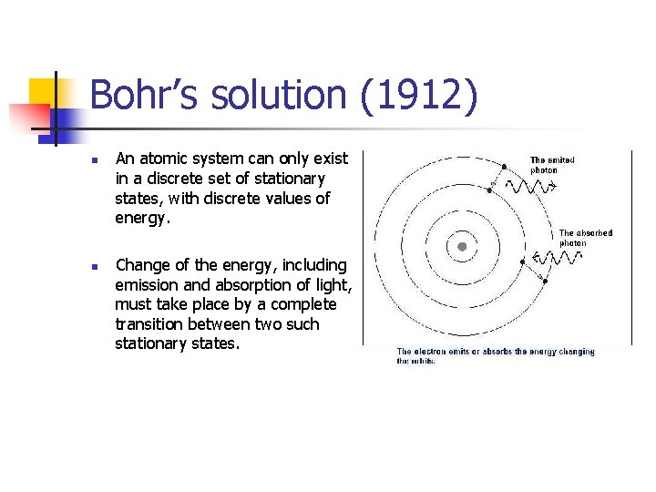 Bohr’s solution (1912) n n An atomic system can only exist in a discrete