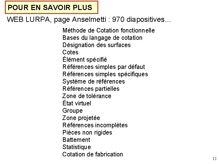 POUR EN SAVOIR PLUS WEB LURPA, page Anselmetti : 970 diapositives… Méthode de Cotation