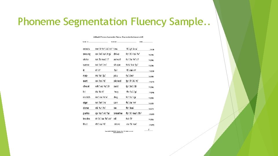 Phoneme Segmentation Fluency Sample. . 