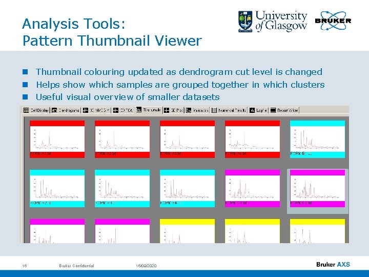 Analysis Tools: Pattern Thumbnail Viewer n Thumbnail colouring updated as dendrogram cut level is