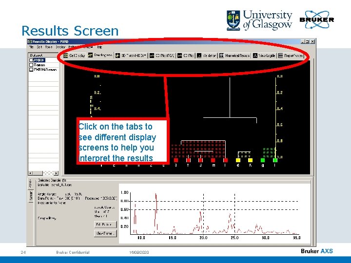 Results Screen Click on the tabs to see different display screens to help you