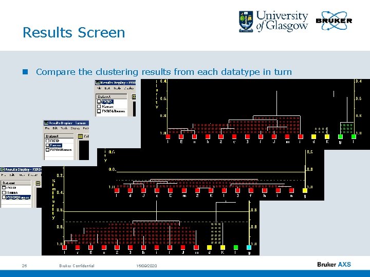 Results Screen n Compare the clustering results from each datatype in turn 26 Bruker