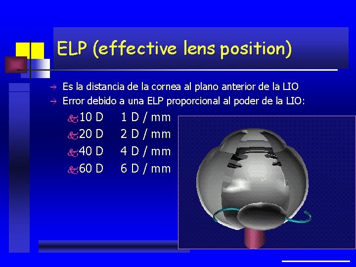ELP (effective lens position) à à Es la distancia de la cornea al plano