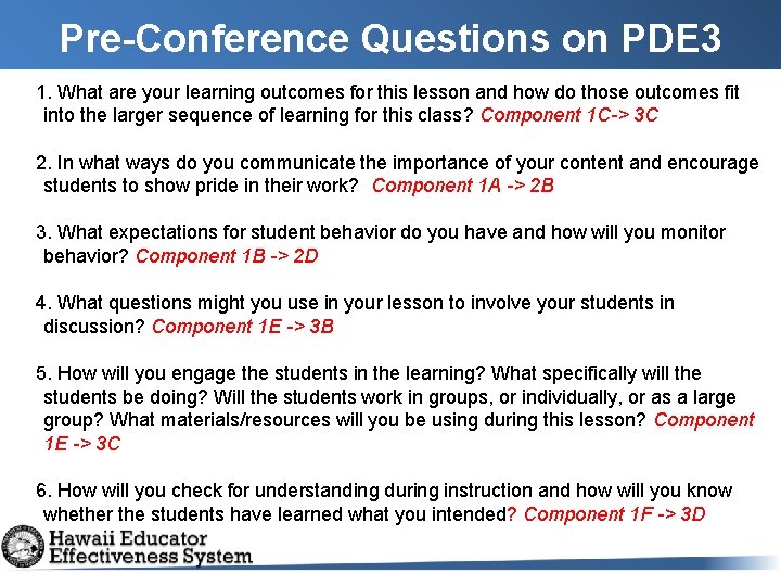 Pre-Conference Questions on PDE 3 1. What are your learning outcomes for this lesson