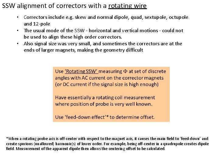 SSW alignment of correctors with a rotating wire • Correctors include e. g. skew