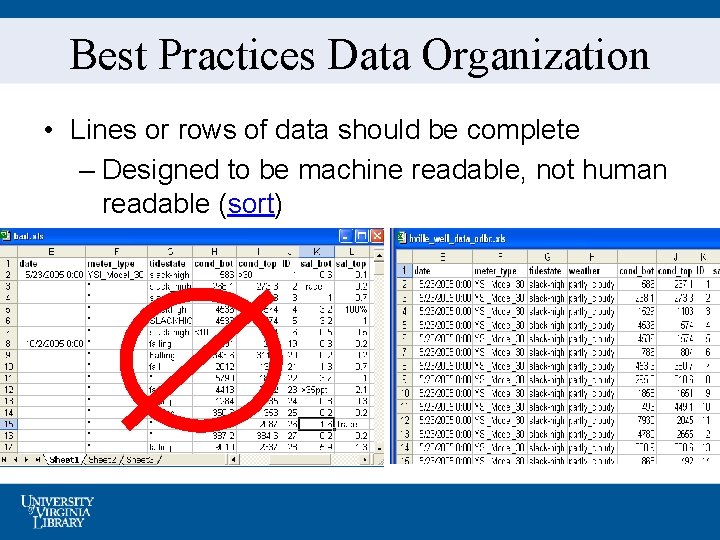 Best Practices Data Organization • Lines or rows of data should be complete –