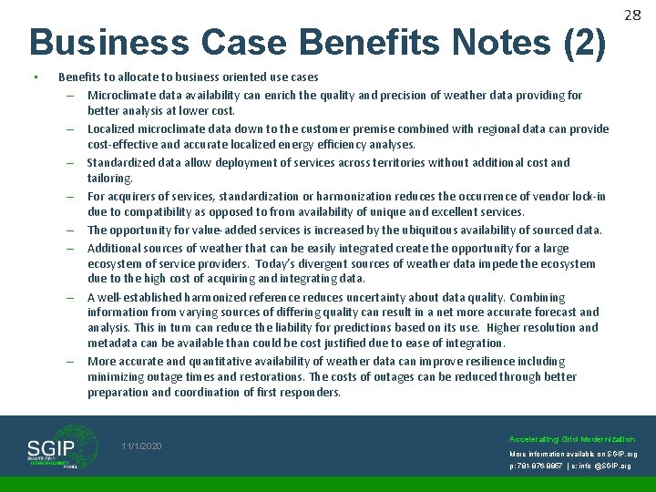 Business Case Benefits Notes (2) • 28 Benefits to allocate to business oriented use