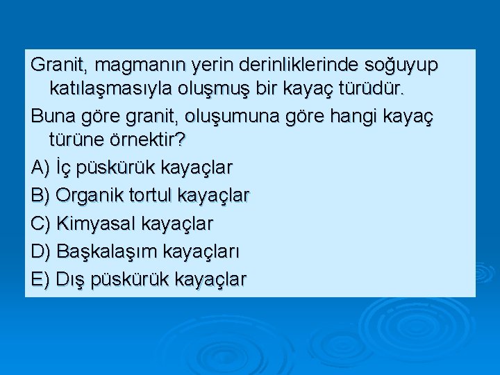 Granit, magmanın yerin derinliklerinde soğuyup katılaşmasıyla oluşmuş bir kayaç türüdür. Buna göre granit, oluşumuna