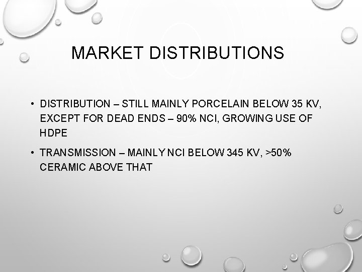 MARKET DISTRIBUTIONS • DISTRIBUTION – STILL MAINLY PORCELAIN BELOW 35 KV, EXCEPT FOR DEAD