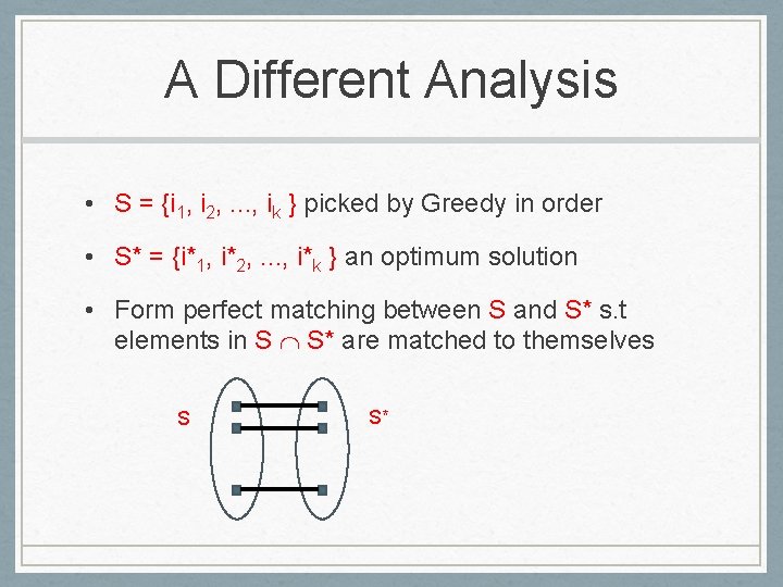 A Different Analysis • S = {i 1, i 2, . . . ,