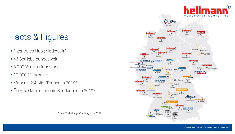 Facts & Figures § 1 zentrales Hub (Niederaula) § 46 Betriebe bundesweit § 6.