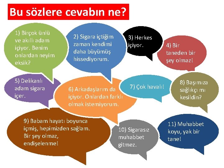 Bu sözlere cevabın ne? 1) Birçok ünlü ve akıllı adam içiyor. Benim onlardan neyim