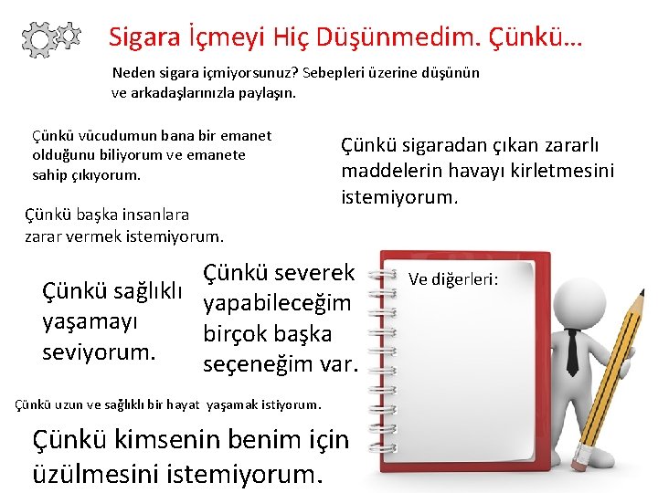 Sigara İçmeyi Hiç Düşünmedim. Çünkü… Neden sigara içmiyorsunuz? Sebepleri üzerine düşünün ve arkadaşlarınızla paylaşın.