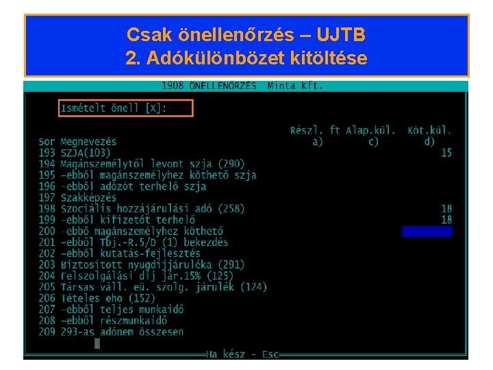 Csak önellenőrzés – UJTB 2. Adókülönbözet kitöltése 