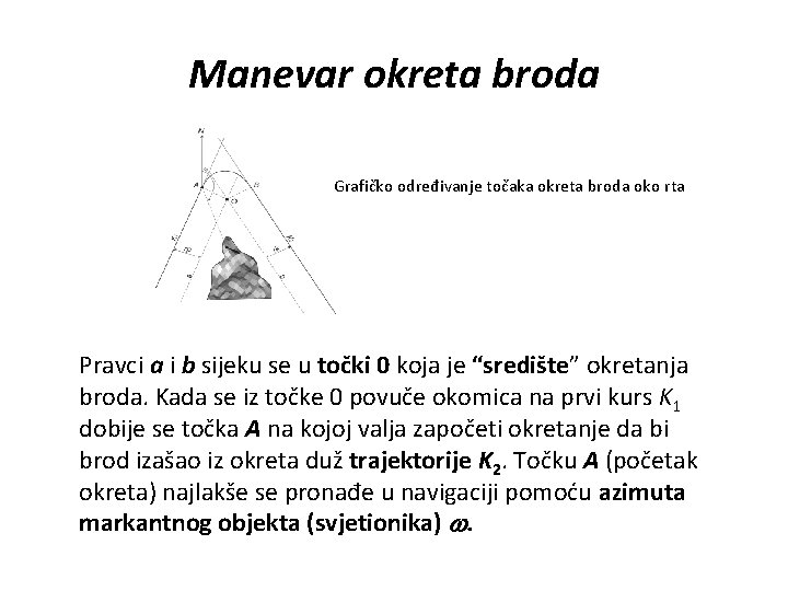 Manevar okreta broda Grafičko određivanje točaka okreta broda oko rta Pravci a i b