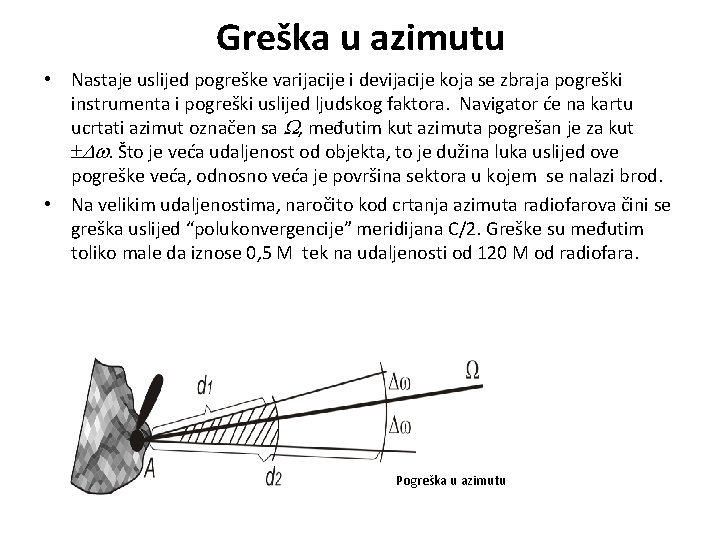 Greška u azimutu • Nastaje uslijed pogreške varijacije i devijacije koja se zbraja pogreški