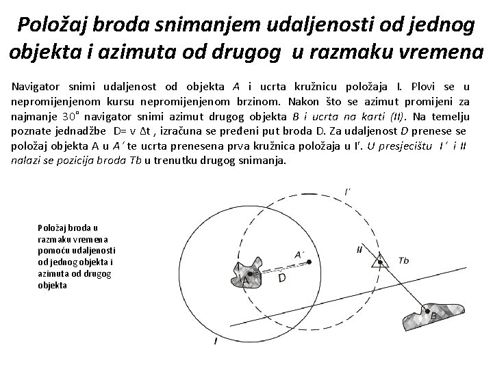 Položaj broda snimanjem udaljenosti od jednog objekta i azimuta od drugog u razmaku vremena