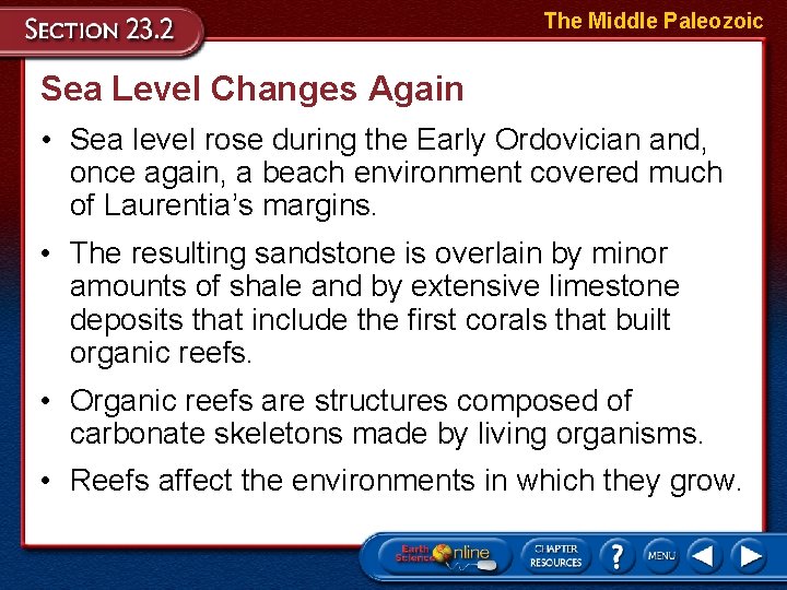 The Middle Paleozoic Sea Level Changes Again • Sea level rose during the Early