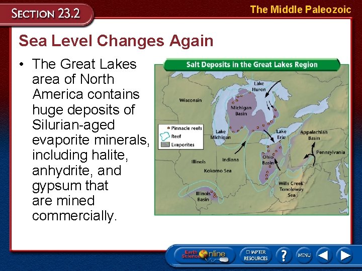 The Middle Paleozoic Sea Level Changes Again • The Great Lakes area of North