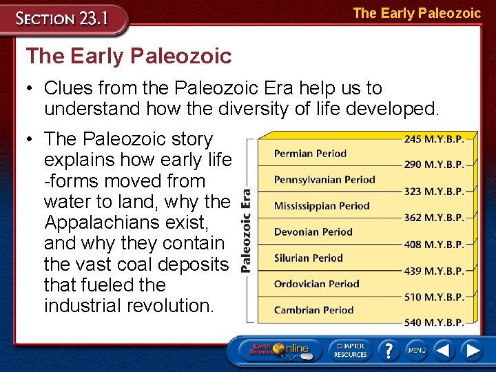 The Early Paleozoic • Clues from the Paleozoic Era help us to understand how