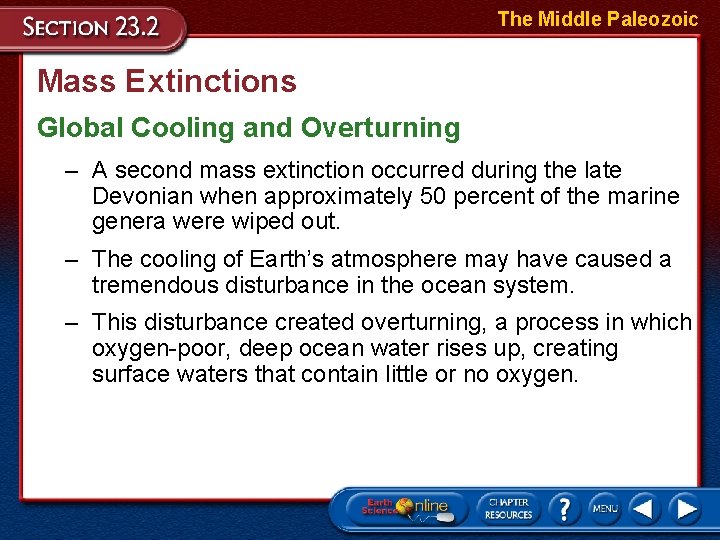 The Middle Paleozoic Mass Extinctions Global Cooling and Overturning – A second mass extinction