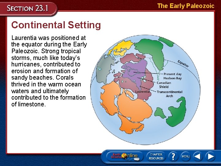 The Early Paleozoic Continental Setting Laurentia was positioned at the equator during the Early