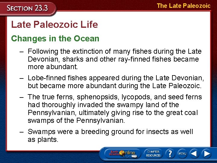 The Late Paleozoic Life Changes in the Ocean – Following the extinction of many