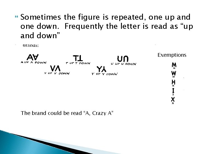  Sometimes the figure is repeated, one up and one down. Frequently the letter