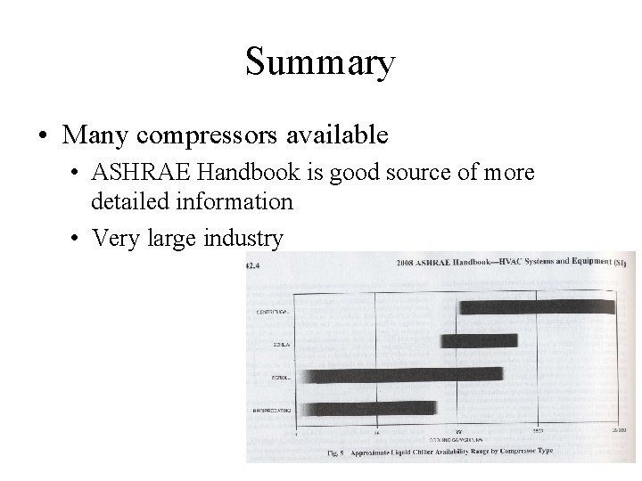 Summary • Many compressors available • ASHRAE Handbook is good source of more detailed