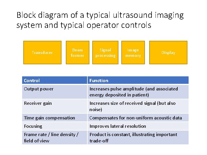 Block diagram of a typical ultrasound imaging system and typical operator controls Transducer Beam
