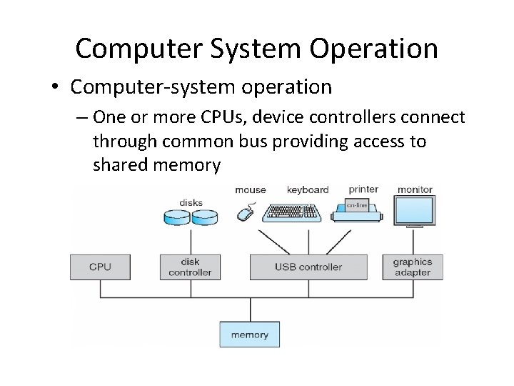 Computer System Operation • Computer-system operation – One or more CPUs, device controllers connect Computer System Operation • Computer-system operation – One or more CPUs, device controllers connect
