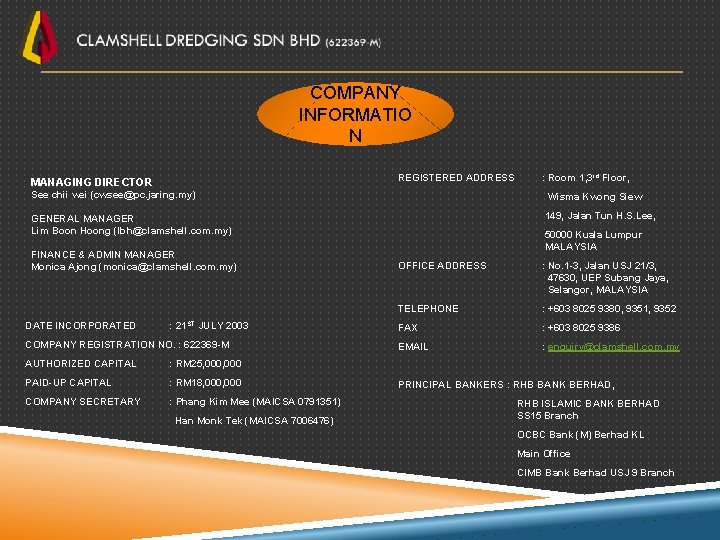 COMPANY INFORMATIO N REGISTERED ADDRESS MANAGING DIRECTOR : Room 1, 3 rd Floor, See