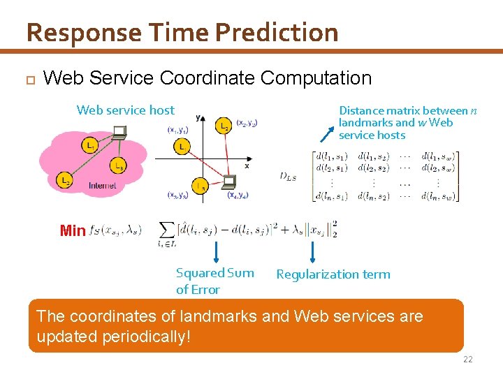 Response Time Prediction Web Service Coordinate Computation Web service host Distance matrix between n