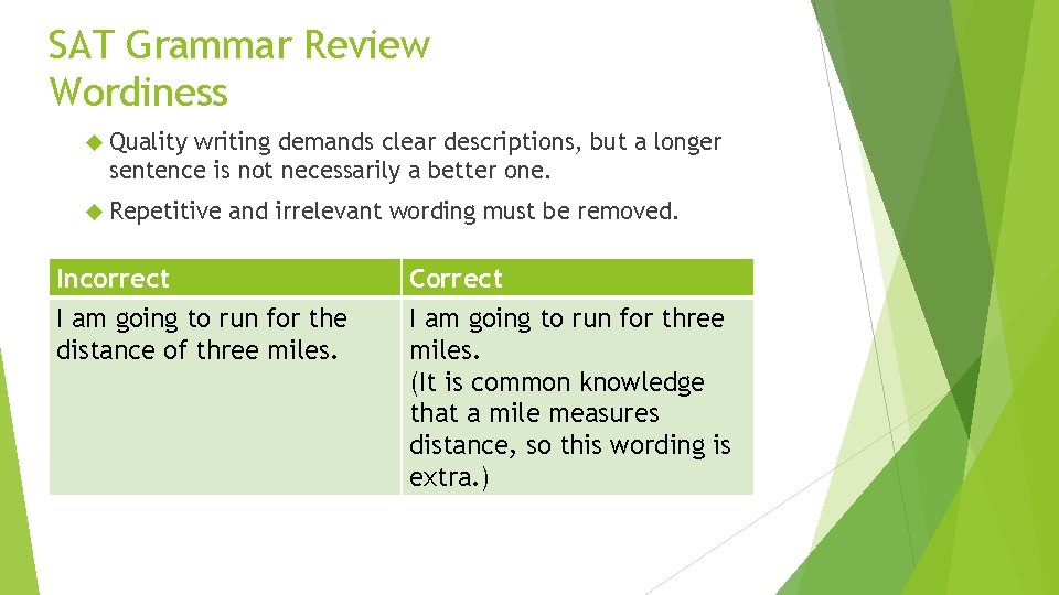SAT Grammar Review Wordiness Quality writing demands clear descriptions, but a longer sentence is