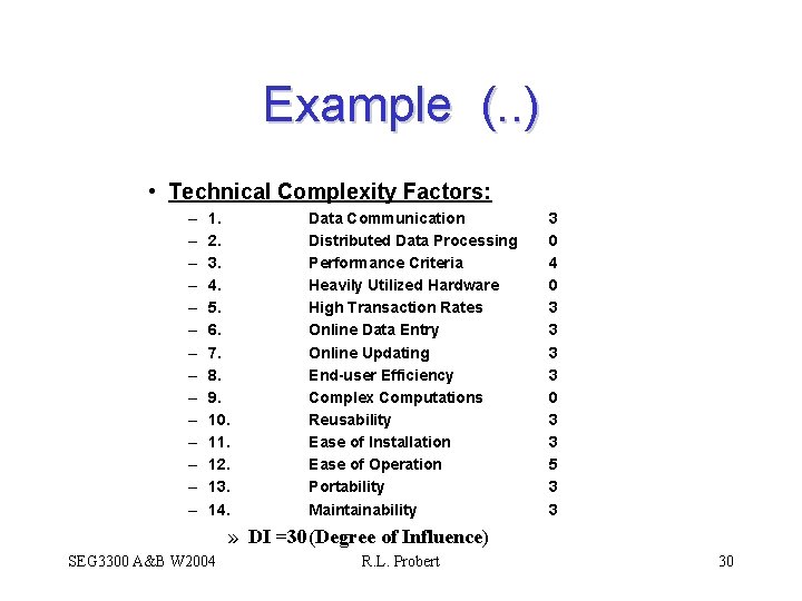 Example (. . ) • Technical Complexity Factors: – – – – 1. 2.