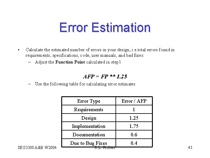 Error Estimation • Calculate the estimated number of errors in your design, i. e.