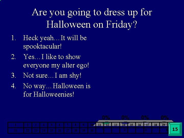 Are you going to dress up for Halloween on Friday? 1. Heck yeah…It will