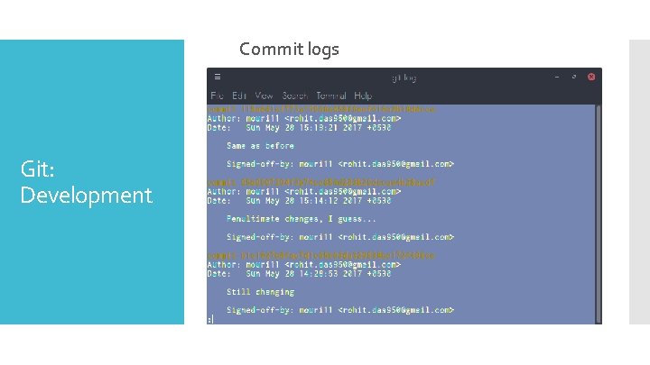 Commit logs Git: Development 