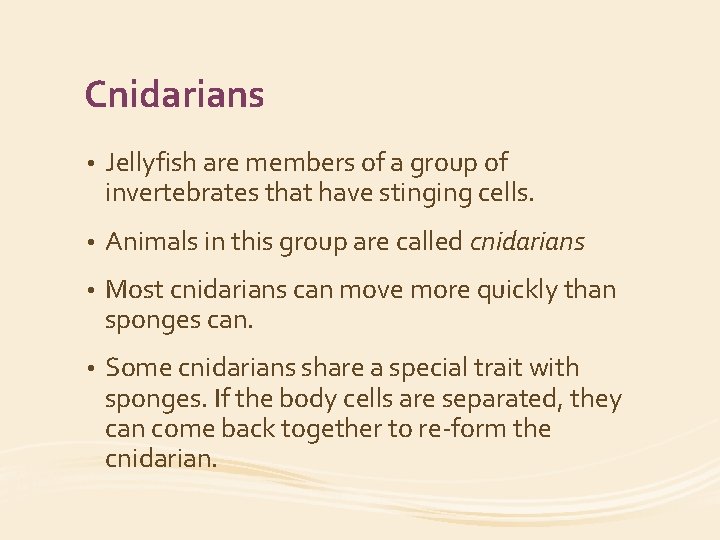 Cnidarians • Jellyfish are members of a group of invertebrates that have stinging cells.