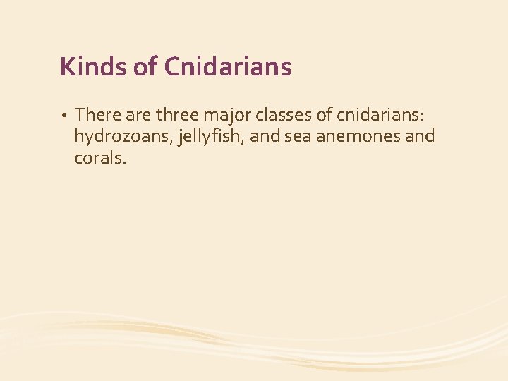 Kinds of Cnidarians • There are three major classes of cnidarians: hydrozoans, jellyfish, and