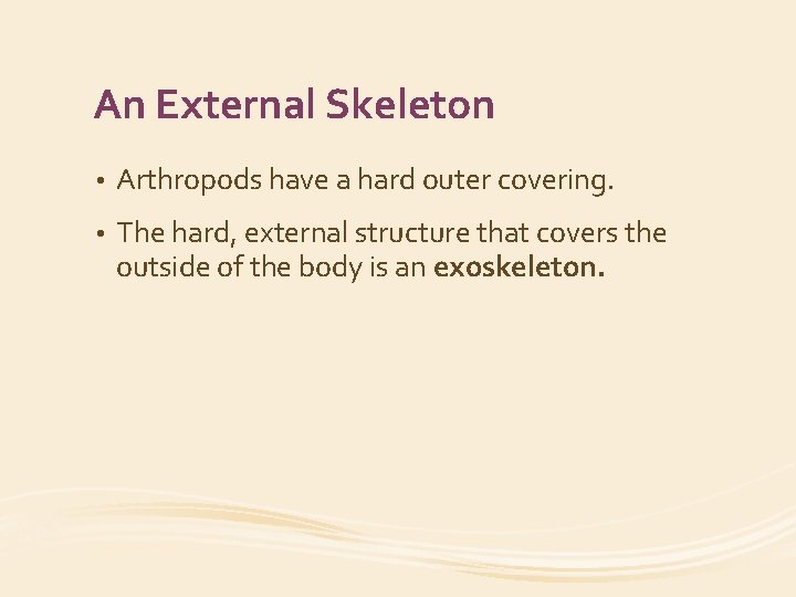 An External Skeleton • Arthropods have a hard outer covering. • The hard, external